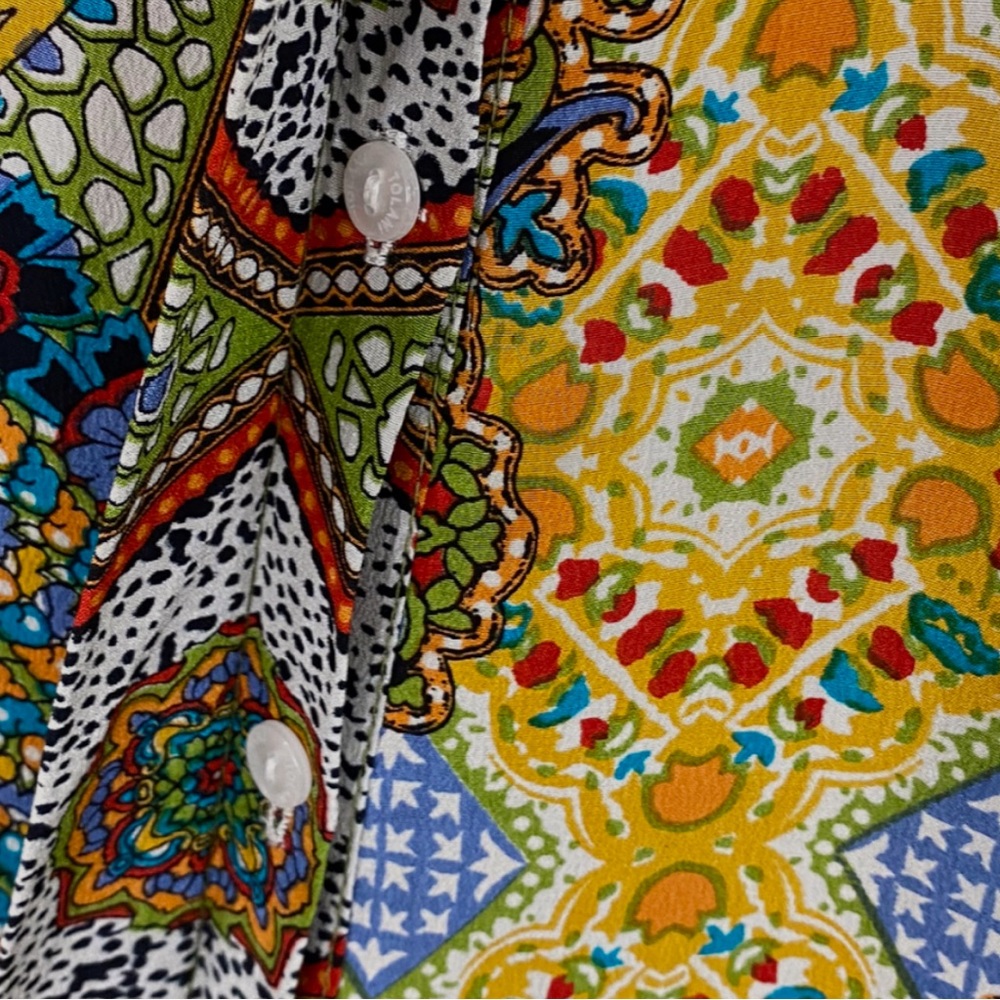 Tolani Multicolor Patchwork Silk Button Down Shir… - image 4